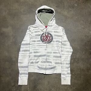 Vintage Y2k Element White/Grey Striped Grunge Zip Up Hoodie